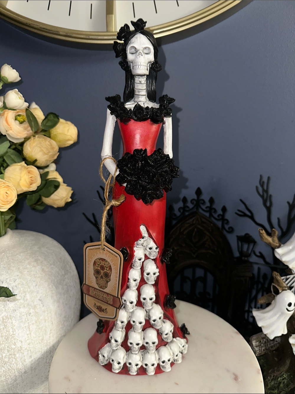 Red and Black Skeleton Bride Halloween Figurine